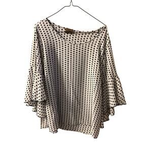Forever Grace Blouse Top Women's Medium White Black Polka Dot Polyester Stretch